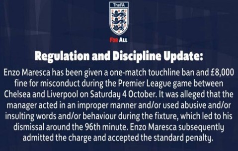 切尔西遭禁赛+罚款重创，马雷斯卡认错承担责任